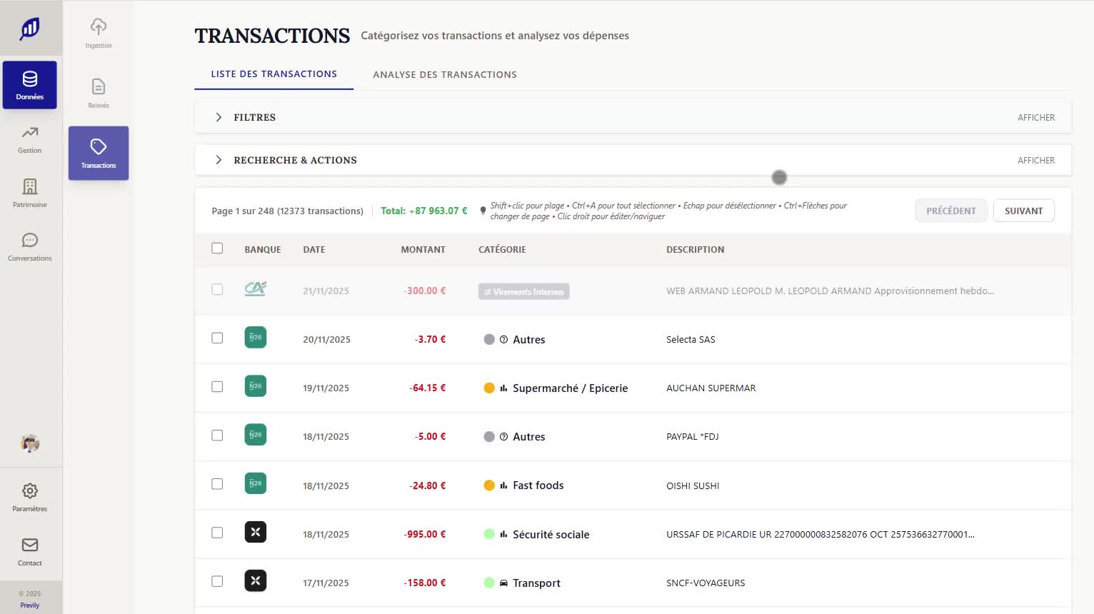 Gestion des transactions