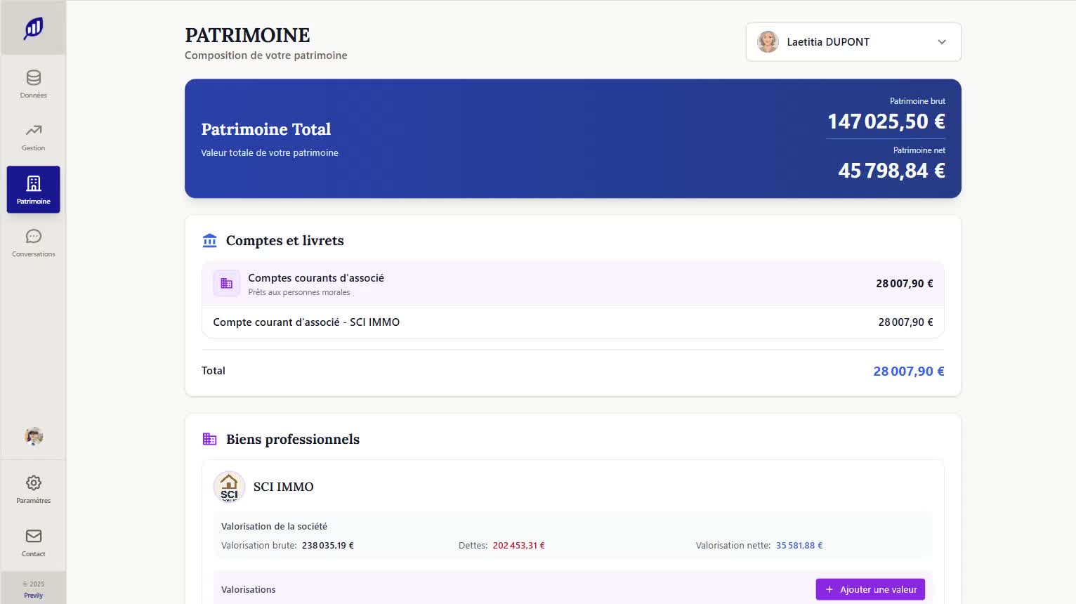 Aperçu de l'application Previly